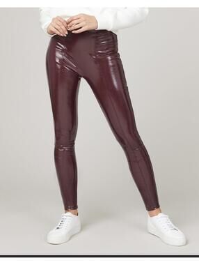 SPANX-Faux Patent Leather Leggings-NWT-Ruby-L Petite
